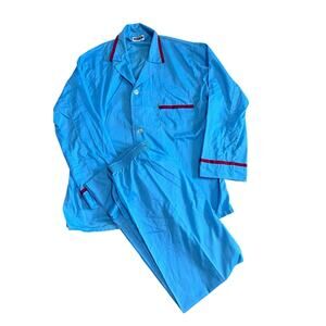 Vintage 70s 80s Men's M Baby Blue Permanent-Press Long Sleeve Pajamas MINT